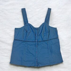 Vintage Y2K Babydoll Cami Tank Top Women’s XL Blue White Polka Dot Button Front